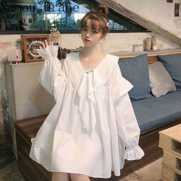 women's blouses & shirts 2021 losse ruffle medium-long blouse korean sweet women doll shirt flare long sleeve v neck causal blusa top, White
women's blouses & shirts 2021 losse ruffle medium-long blouse korean sweet women doll shirt flare long sleeve v neck causal blusa top, White