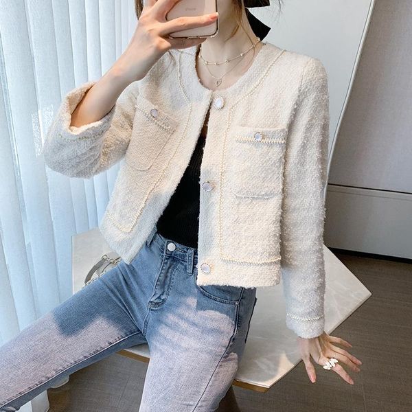 women's wool & blends autumn 2021 sweet white coat female short celebrity style inlaid pearl tweed knitted, Black
women's wool & blends autumn 2021 sweet white coat female short celebrity style inlaid pearl tweed knitted, Black