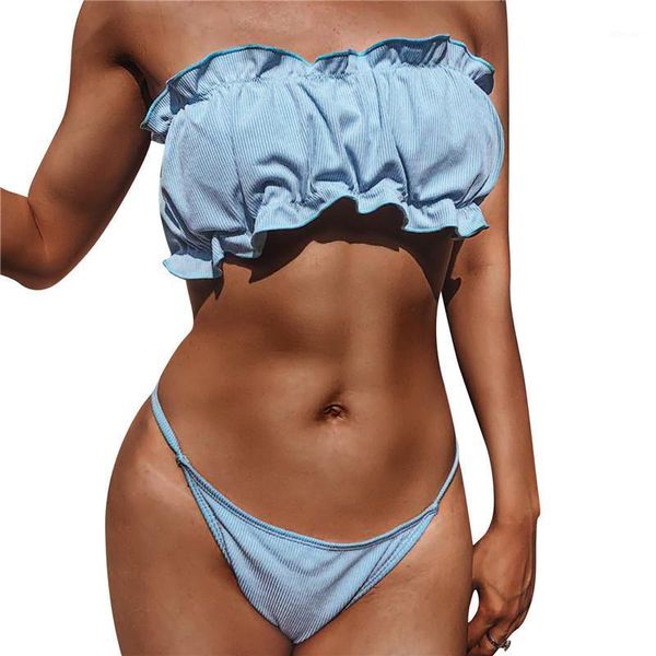 women's swimwear 2021 biquini solid bandeau bikini set strapless ruffle ruched + high cut bottom two pieces swimsuit beach wear, White;black
women's swimwear 2021 biquini solid bandeau bikini set strapless ruffle ruched + high cut bottom two pieces swimsuit beach wear, White;black