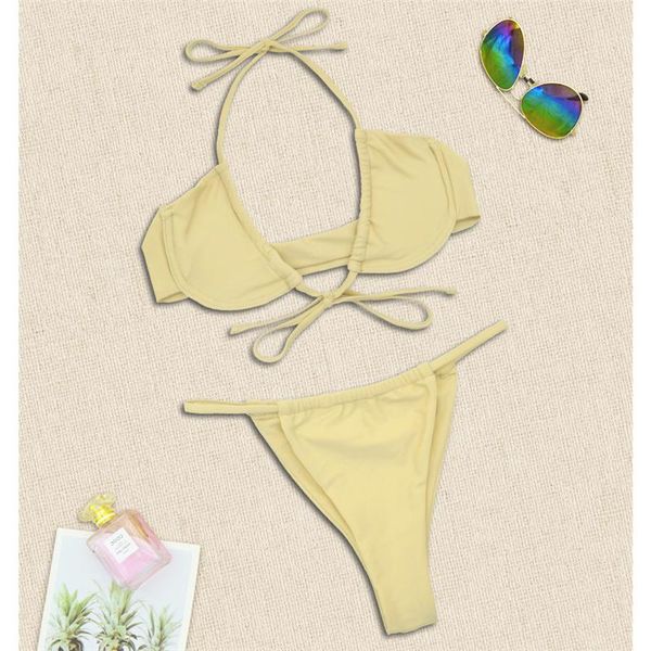 women's swimwear micro halter swimsuit women brazilian thong solid color bandage bathing suit two pieces bikinis beach, White;black
women's swimwear micro halter swimsuit women brazilian thong solid color bandage bathing suit two pieces bikinis beach, White;black