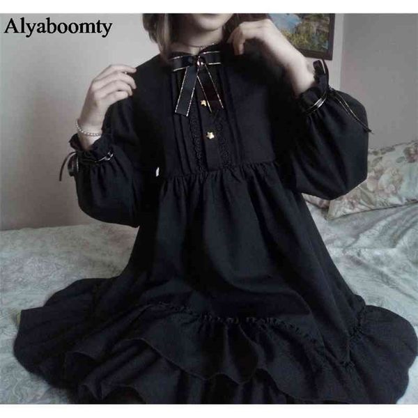 japanese harajuku women black ruffles dress lantern sleeve lolita style student's sweet kawaii cute bow girl chiffon 210623, Black;gray
japanese harajuku women black ruffles dress lantern sleeve lolita style student's sweet kawaii cute bow girl chiffon 210623, Black;gray
