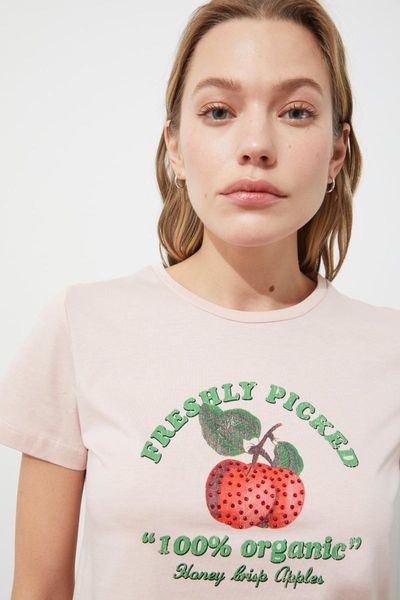 women's t-shirt trendyol printed crop knitted twoss21ts2540, White