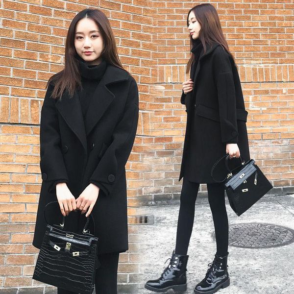 women's wool & blends cotton thick anti-seasonstyle for autumn and winter korean-style loose show thin black woolen overcoat midi coat
women's wool & blends cotton thick anti-seasonstyle for autumn and winter korean-style loose show thin black woolen overcoat midi coat