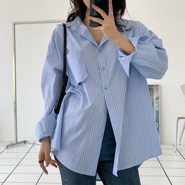 women's blouses & shirts hzirip blue lapel femme striped all match loose stylish 2021 leisure arrival oversize ol casual brief pockets, White
women's blouses & shirts hzirip blue lapel femme striped all match loose stylish 2021 leisure arrival oversize ol casual brief pockets, White