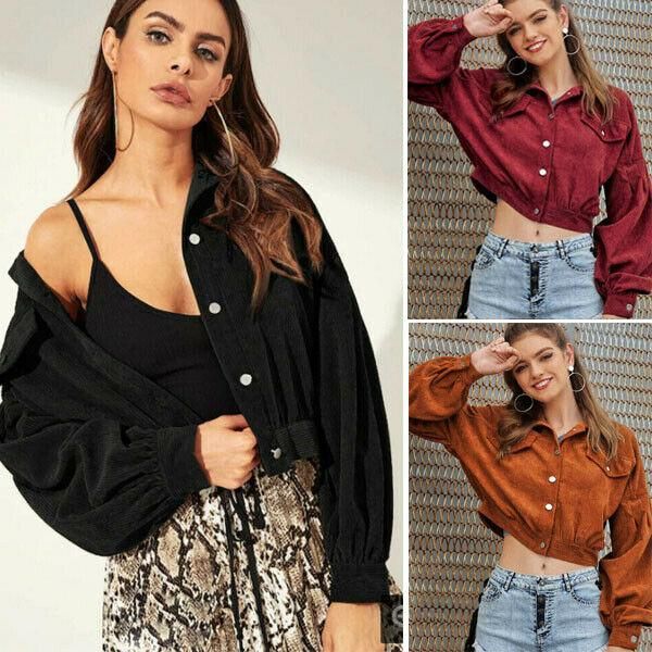 women's jackets us women corduroy short jacket button pocket crop coat long puff sleeve, Black;brown
women's jackets us women corduroy short jacket button pocket crop coat long puff sleeve, Black;brown