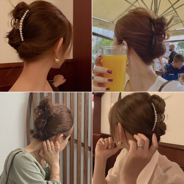 pearl hairpin for women's back of the head french retro horsetail of the head korean, Golden;silver 
pearl hairpin for women's back of the head french retro horsetail of the head korean, Golden;silver