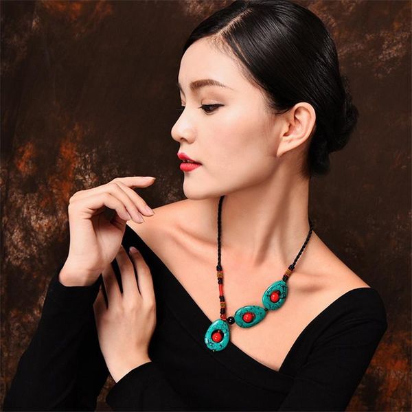 pendant necklaces ethnic style necklace turquoises clavicle chain hand knotted retro fashion wonen's short female jewelry, Silver
pendant necklaces ethnic style necklace turquoises clavicle chain hand knotted retro fashion wonen's short female jewelry, Silver