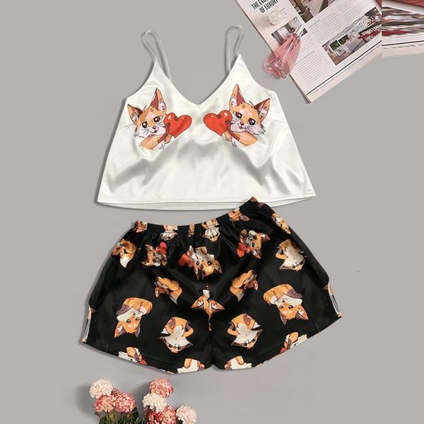 ladies pajama set love print cute cartoon sleepwear silk v neck pijama satin night suits wear spaghetti strap, Black;red
ladies pajama set love print cute cartoon sleepwear silk v neck pijama satin night suits wear spaghetti strap, Black;red