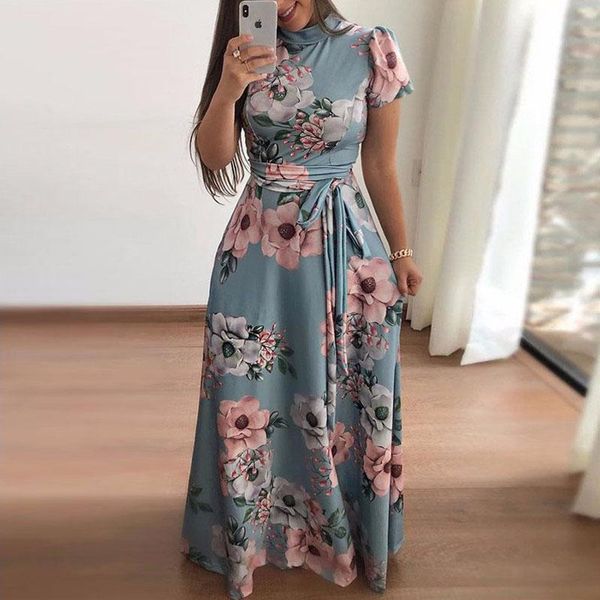 casual dresses women summer maxi dress 2021 short sleeve boho floral print long turtleneck bandage elegant party vestidos, Black;gray
casual dresses women summer maxi dress 2021 short sleeve boho floral print long turtleneck bandage elegant party vestidos, Black;gray