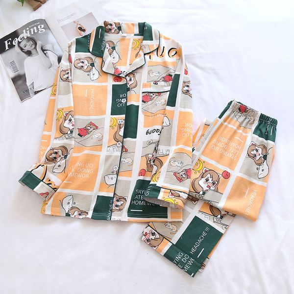 2021 new ladies cotton knit pajamas, long-sleeved trousers, plus size loose cartoon suit, home service women kawaii pajama sleepwear 92b6, Black;brown
2021 new ladies cotton knit pajamas, long-sleeved trousers, plus size loose cartoon suit, home service women kawaii pajama sleepwear 92b6, Black;brown