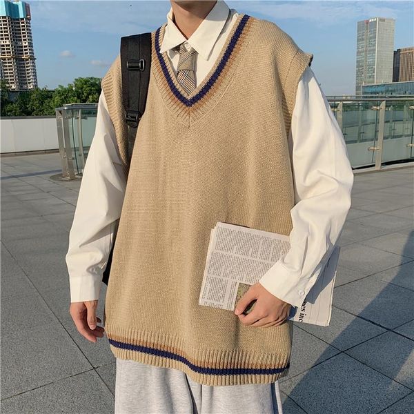 men's vests korean clothes sleeveless v-neck knitted vest sweater male harajuku khaki japanese couple vintage pullover for men, Black;white
men's vests korean clothes sleeveless v-neck knitted vest sweater male harajuku khaki japanese couple vintage pullover for men, Black;white