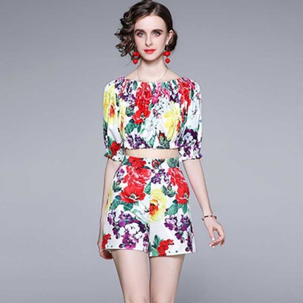 summer shorts sets fashion women slash neck short sleeve flower print shirt + female 2 piece 210531, White
summer shorts sets fashion women slash neck short sleeve flower print shirt + female 2 piece 210531, White
