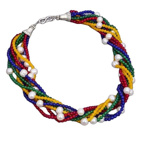 chains jk 8 strands white pearl mixed color jades gems stone necklace for women, Silver
chains jk 8 strands white pearl mixed color jades gems stone necklace for women, Silver