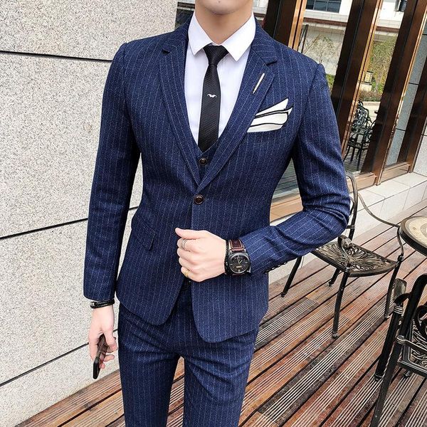 men's suits & blazers spot blue suit men slim striped business casual one button three-piece wedding, White;black
men's suits & blazers spot blue suit men slim striped business casual one button three-piece wedding, White;black