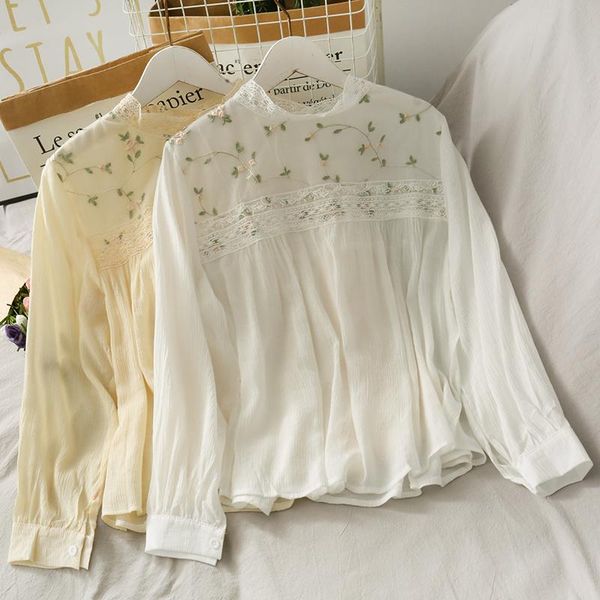 women's blouses & shirts 2021 spring fashion women long sleeve floral embroidery patchwork casual stylish summer chic blouse, White
women's blouses & shirts 2021 spring fashion women long sleeve floral embroidery patchwork casual stylish summer chic blouse, White