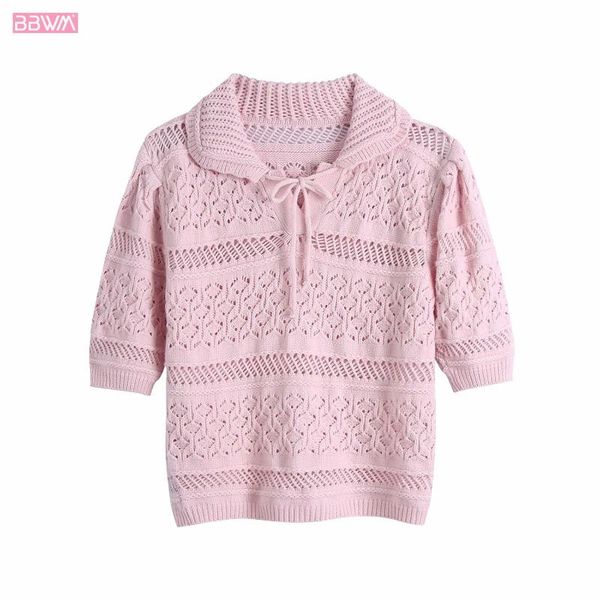 women's t-shirt chic women lapel short sleeve college style sweet jacquard pink hollow vintage mesh knit female, White
women's t-shirt chic women lapel short sleeve college style sweet jacquard pink hollow vintage mesh knit female, White