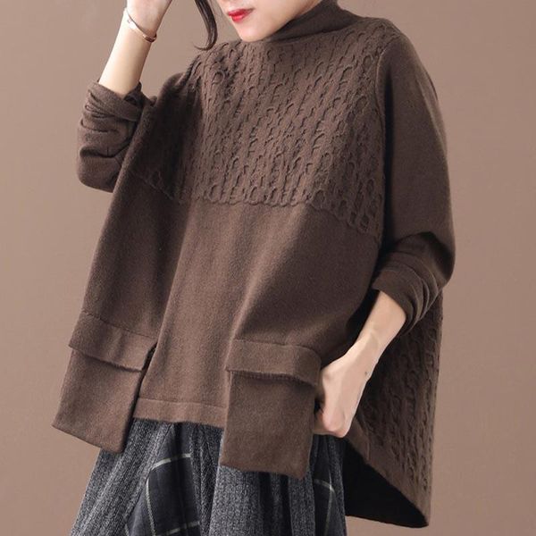 women's sweaters autumn and winter clothing 2021 sweater loose large size literary three-dimensional pocket high neck base women, White;black
women's sweaters autumn and winter clothing 2021 sweater loose large size literary three-dimensional pocket high neck base women, White;black
