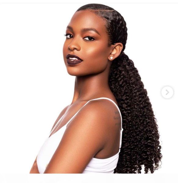 low sleek black curly drawstring ponytail for black women 140g clip in drawstring afro curly ponytail extension