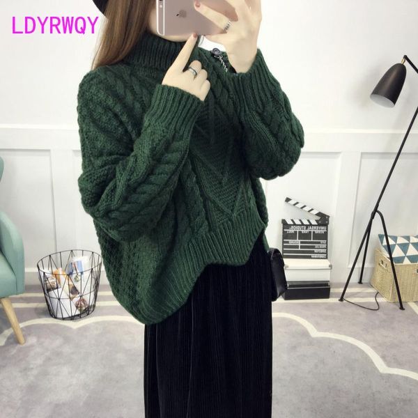 women's sweaters 2021 autumn and winter korean version of loose high neck twist sweater knitted bat thick line top, White;black
women's sweaters 2021 autumn and winter korean version of loose high neck twist sweater knitted bat thick line top, White;black