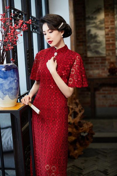 ethnic clothing flocking flying sleeves slim qipao female classic mandarin collar cheongsams elegant side slit chinese a-line dress gown, Red
ethnic clothing flocking flying sleeves slim qipao female classic mandarin collar cheongsams elegant side slit chinese a-line dress gown, Red