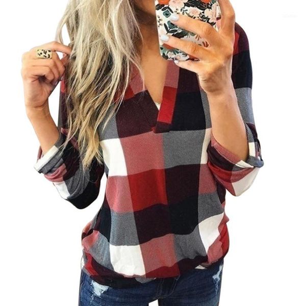 women casual plaid blouse long sleeve v neck shirt womens loose fashion jacket 2021 autumn winter women's blouses & shirts, White
women casual plaid blouse long sleeve v neck shirt womens loose fashion jacket 2021 autumn winter women's blouses & shirts, White
