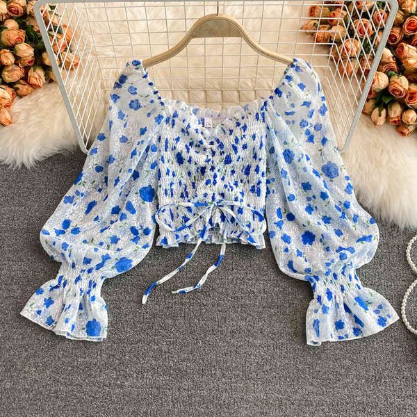 sweet floral chiffon blouse women summer square collar long puff sleeve short shirt femael bow lace up slim top, White
sweet floral chiffon blouse women summer square collar long puff sleeve short shirt femael bow lace up slim top, White