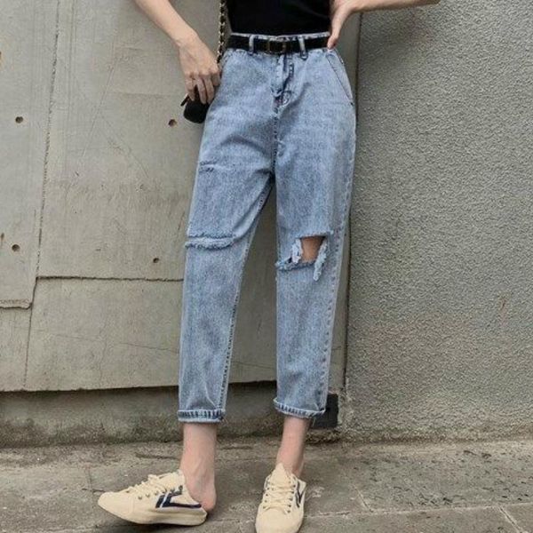 women's jeans women high-waist holes ripped korean-style denim-retro womens all-match streetwear harem-retro casual trendy bf loose jea, Blue
women's jeans women high-waist holes ripped korean-style denim-retro womens all-match streetwear harem-retro casual trendy bf loose jea, Blue