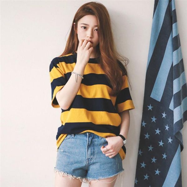 summer women t-shirt fashion striped short sleeve round neck tee loose casual female shirt, White
summer women t-shirt fashion striped short sleeve round neck tee loose casual female shirt, White