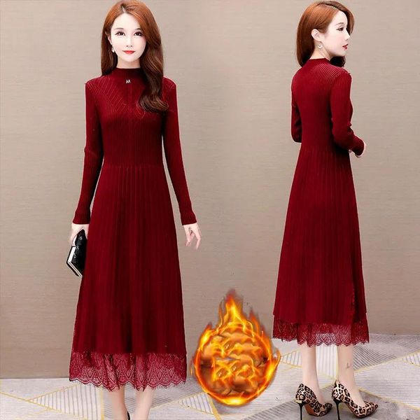 casual dresses chic winter thick women's a-line long sweater dress elegant lace patchwork half high collar knitted full sleeve, Black;gray
casual dresses chic winter thick women's a-line long sweater dress elegant lace patchwork half high collar knitted full sleeve, Black;gray