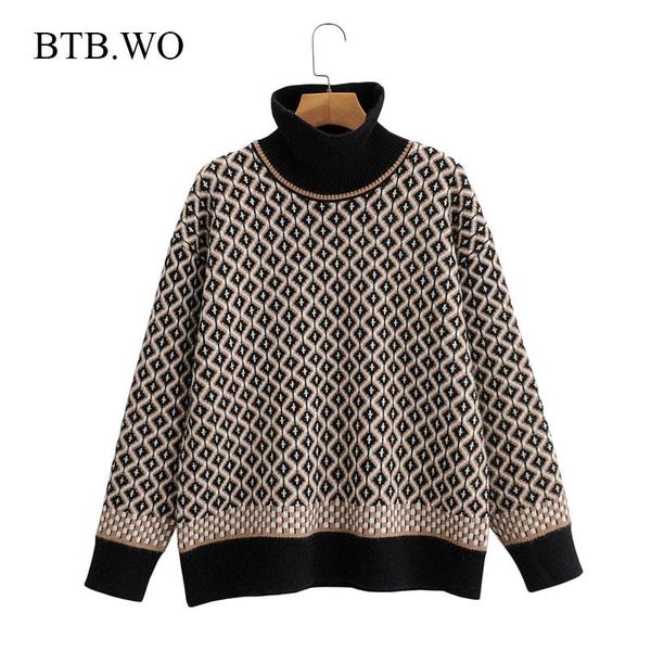 women's sweaters btb.wo women 2021 fashion thick warm loose knitted vintage high neck femme chic long sleeve pullovers, White;black
women's sweaters btb.wo women 2021 fashion thick warm loose knitted vintage high neck femme chic long sleeve pullovers, White;black