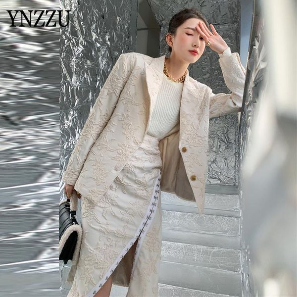 women work suits jacquard two piece set for female solid floral loose blazer jacket and midi skirt split office lady ynzzu 1o024, White
women work suits jacquard two piece set for female solid floral loose blazer jacket and midi skirt split office lady ynzzu 1o024, White