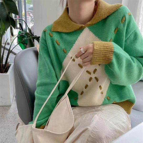 women's sweaters autumn winter spell color turn-down collar sweater loose long sleeve knitted pullover 2021 fashion ladies clothes, White;black
women's sweaters autumn winter spell color turn-down collar sweater loose long sleeve knitted pullover 2021 fashion ladies clothes, White;black