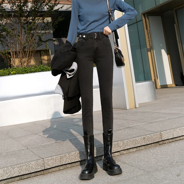 2021 new winter chic women solid color high waist slim fit denim pencil office lady fleece warm thicken female skinny trouser 409y, Blue
2021 new winter chic women solid color high waist slim fit denim pencil office lady fleece warm thicken female skinny trouser 409y, Blue