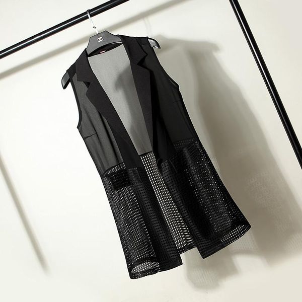 women's vests #0719 summer hollow out chiffon thin long blazer vest women see through waistcoat loose sleeveless coat white/black plus, Black;white
women's vests #0719 summer hollow out chiffon thin long blazer vest women see through waistcoat loose sleeveless coat white/black plus, Black;white