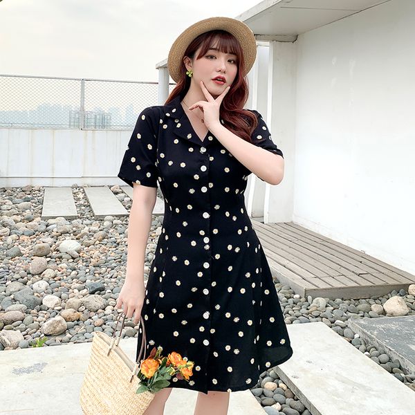 new fashion plus-size women's spring summer collar small daisy dress 2342 aclk, Black;gray
new fashion plus-size women's spring summer collar small daisy dress 2342 aclk, Black;gray