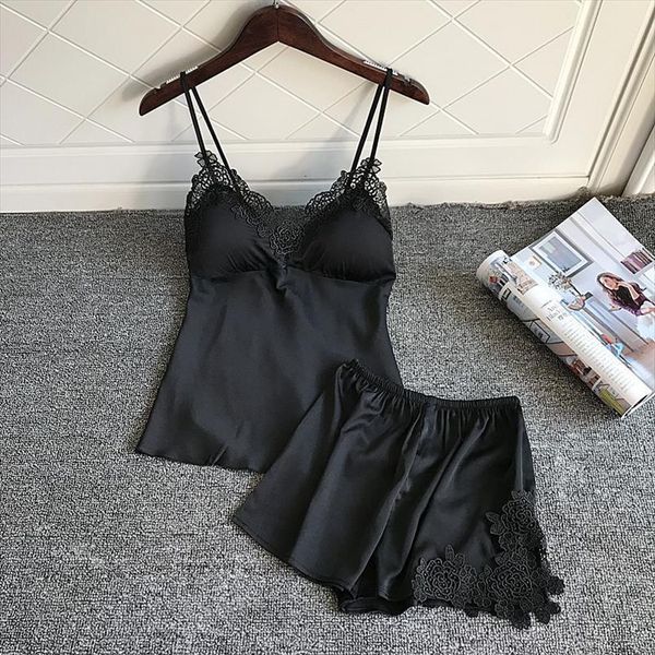 summer spaghetti strap shorts pajamas women sleepwear sets solid color night suit lingerie with chest pads, Black;red
summer spaghetti strap shorts pajamas women sleepwear sets solid color night suit lingerie with chest pads, Black;red