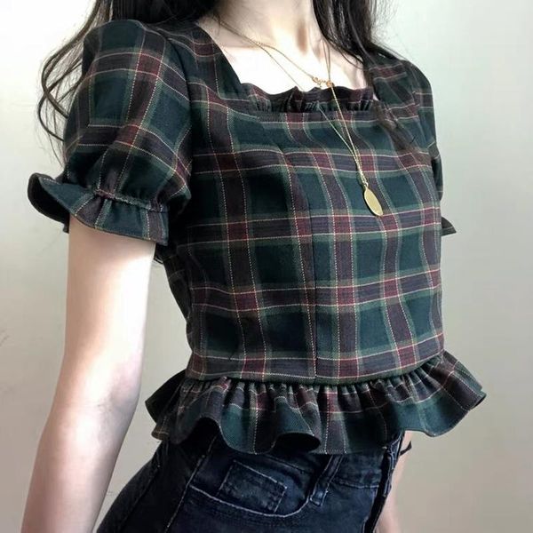 women's blouses & shirts houzhou vintage puff sleeve plaid shirt corset summer chic women blouse square neck crop ruffle girls retro ko, White
women's blouses & shirts houzhou vintage puff sleeve plaid shirt corset summer chic women blouse square neck crop ruffle girls retro ko, White