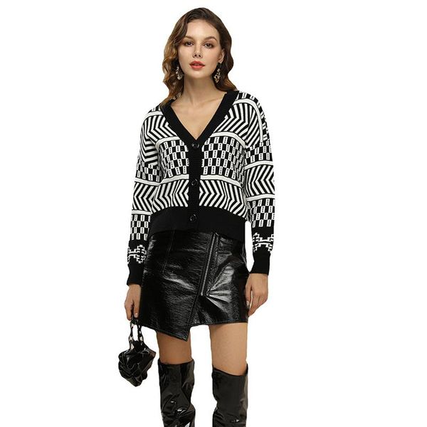 women's jackets autumn european american style fashion v-neck long-sleeved knitted cardigan coat women, Black;brown