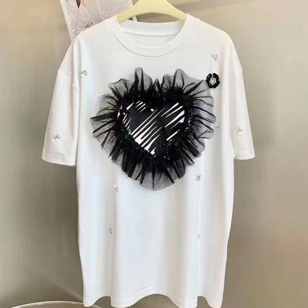 shirt south korea dongdamen 2021 summer fashion loose mesh splicing love short sleeve women's foreign style op, White
shirt south korea dongdamen 2021 summer fashion loose mesh splicing love short sleeve women's foreign style op, White