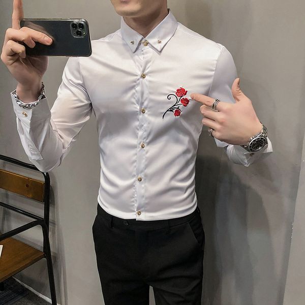 Qualidade New Alta Simples Rosa Bordado Manga Longa Camisas Para Roupas Masculinas Primavera Nova Magro Ajuste Clube Ves C3JN, Black;brown
Qualidade New Alta Simples Rosa Bordado Manga Longa Camisas Para Roupas Masculinas Primavera Nova Magro Ajuste Clube Ves C3JN, Black;brown