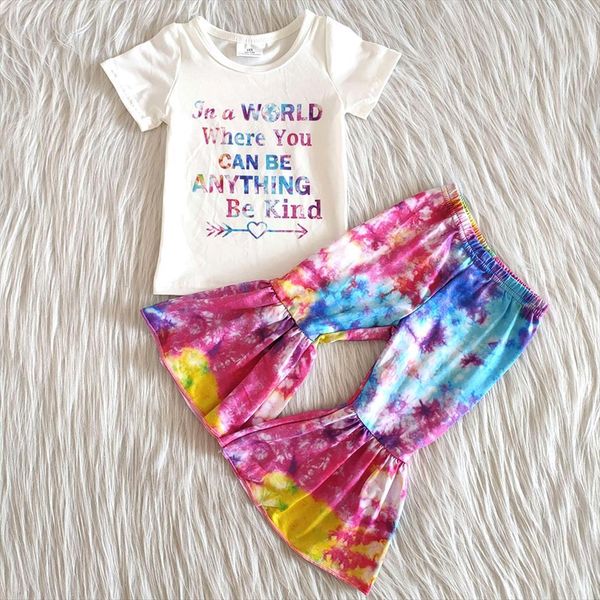 sell fashion kids summer outfit baby girl colorful letters design shirt and tie dye bell pants set, White
sell fashion kids summer outfit baby girl colorful letters design shirt and tie dye bell pants set, White