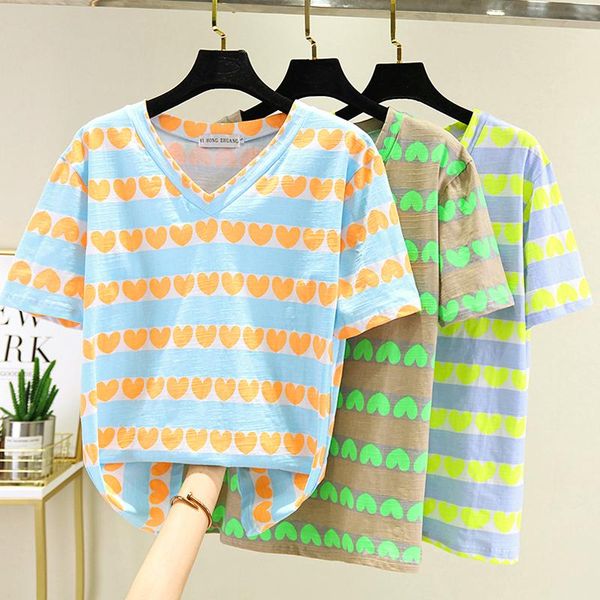 women's t-shirt summer fashion creativity love stripes printing pattern short-sleeved female loose plus size casual of women, White
women's t-shirt summer fashion creativity love stripes printing pattern short-sleeved female loose plus size casual of women, White
