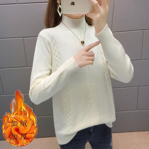 women's sweaters winter turtleneck sweater autumn plus velvet warm knitted women casual loose pullovers and ladies, White;black
women's sweaters winter turtleneck sweater autumn plus velvet warm knitted women casual loose pullovers and ladies, White;black