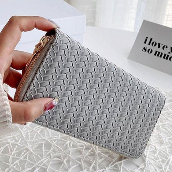 card holders 649d weave faux leather long wallet purse zip around clutch bag phone holder, Brown;gray
card holders 649d weave faux leather long wallet purse zip around clutch bag phone holder, Brown;gray