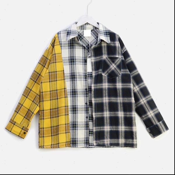 hip hop plaid shirt color contrast womens blouse long sleeve patchwork splice shirts 2021 spring summer blouses female, White
hip hop plaid shirt color contrast womens blouse long sleeve patchwork splice shirts 2021 spring summer blouses female, White