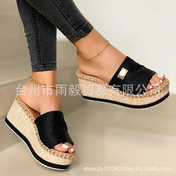 slippers women's large size platform wedge sandals women fs21s521, Black
slippers women's large size platform wedge sandals women fs21s521, Black