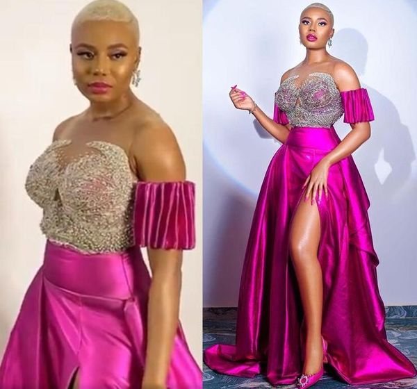 fuchsia sparkly crystal evening formal dresses off shoulder plus size arabic aso ebi african high slit prom reception gown vestido de fiesta, Black
fuchsia sparkly crystal evening formal dresses off shoulder plus size arabic aso ebi african high slit prom reception gown vestido de fiesta, Black