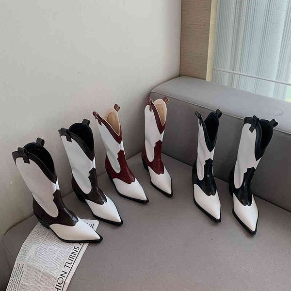 boots cor misturada mulher ocidental botas apontadas do do pé grosso meados saltos slizamento em moda inverno sapatos brancos zr82, Black
boots cor misturada mulher ocidental botas apontadas do do pé grosso meados saltos slizamento em moda inverno sapatos brancos zr82, Black