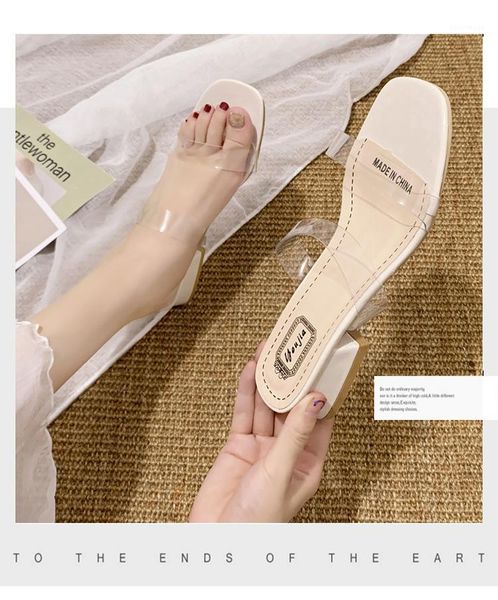 style thick heel slippers women summer 1pcs, Black