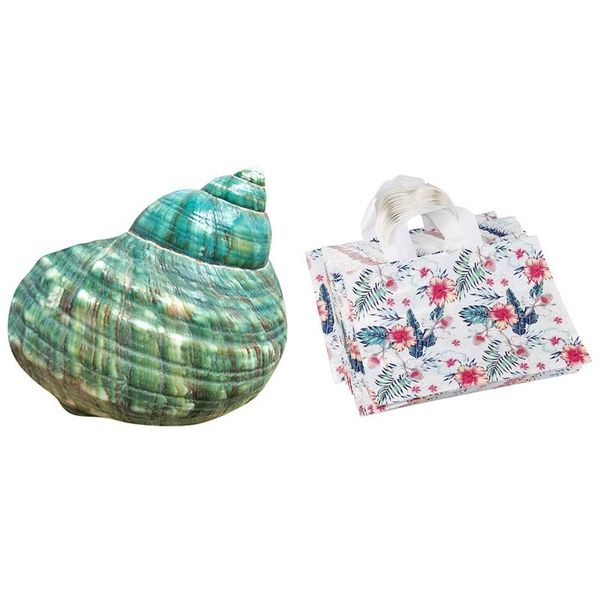 gift wrap 1x 10cm green turbo natural rare real sea shell conch & 50pcs shopping portable hand plastic bag tropical leaf flower
gift wrap 1x 10cm green turbo natural rare real sea shell conch & 50pcs shopping portable hand plastic bag tropical leaf flower